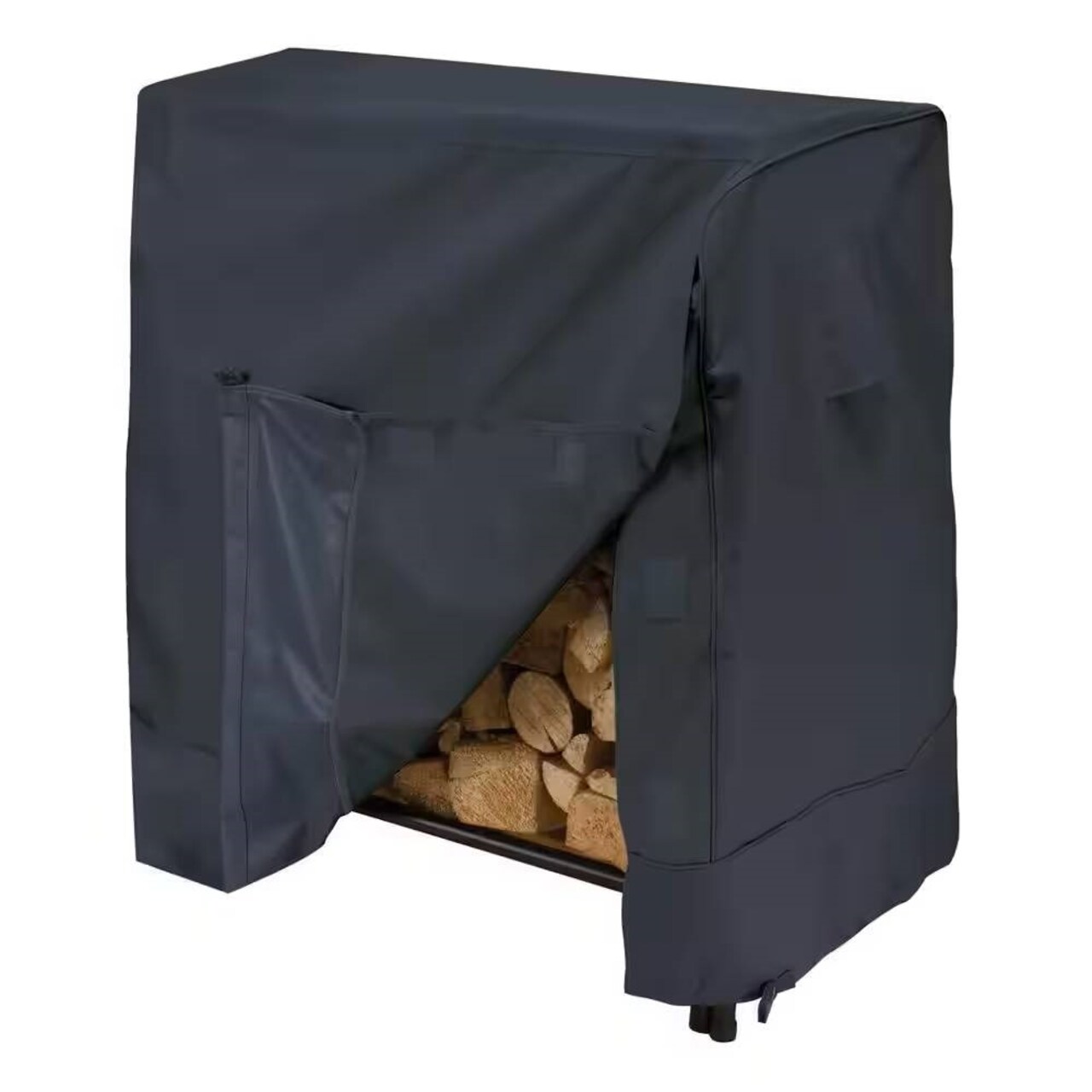 4-Foot Black Firewood Rack Cover Water-Resistant Polyester with Elastic Hem and Air Vents